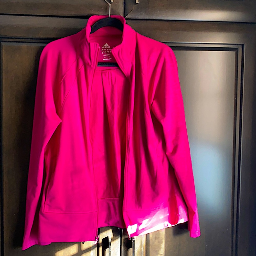 Adidas zip up jacket with high collar neck and back pleat